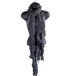 Gray Knit Scarf with Fringe